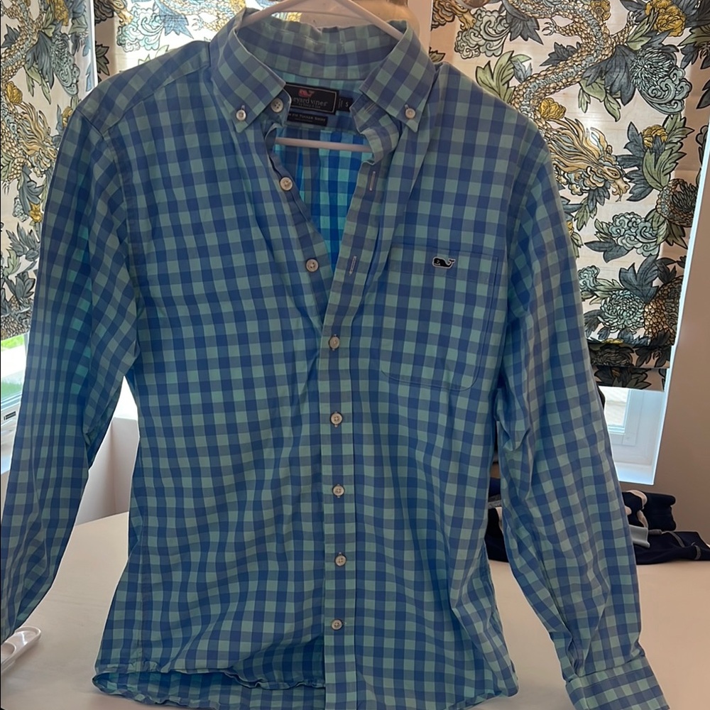Vineyard Vines Green and Blue Plaid Shirt